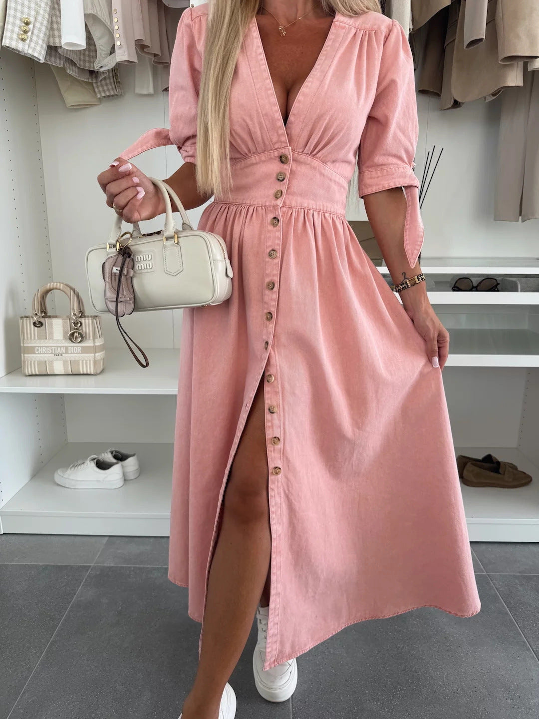 JEANORA | Robe Décolleté en Denim Chic