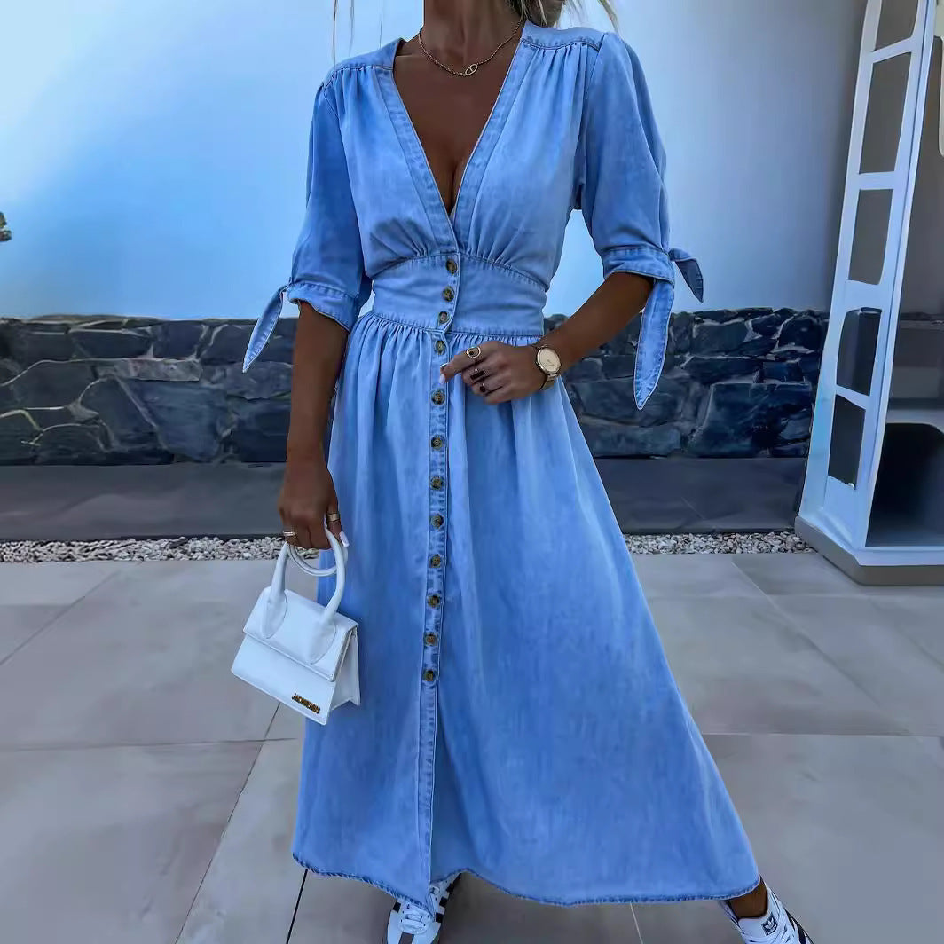 JEANORA | Robe Décolleté en Denim Chic