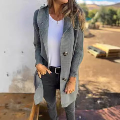 Cardigan mi-long décontracté pour femme, nouveau pull