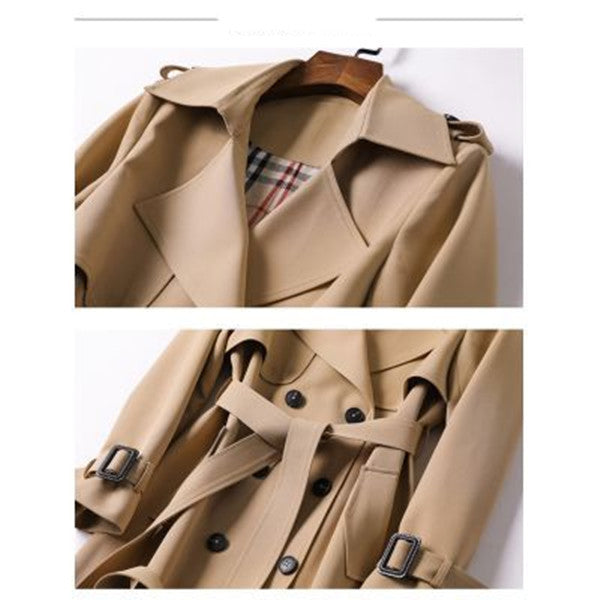 Manteau Trench Mi-Long à Double Boutonnage avec Ceinture