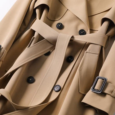 Manteau Trench Mi-Long à Double Boutonnage avec Ceinture