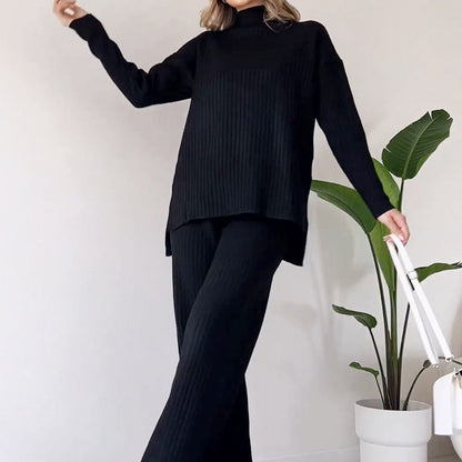 Ensemble Haut Col Roulé Uni et Pantalon pour Femmes