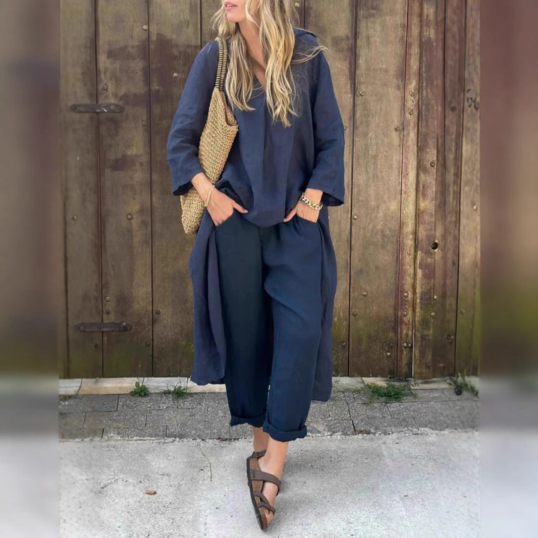 UrbanEase | Ensemble 2 Pièces Col V Décontracté avec Poches