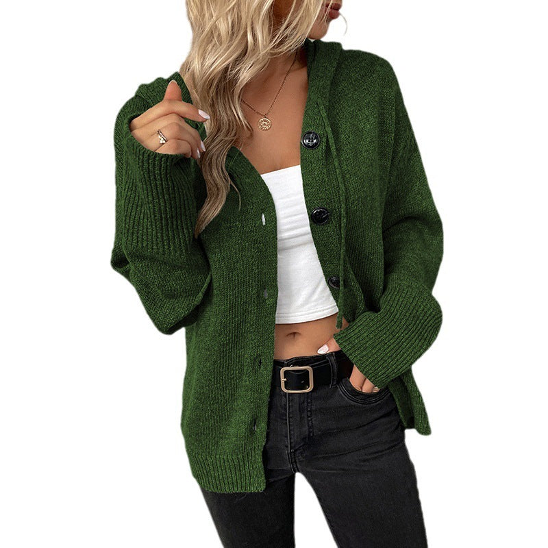 Manteau cardigan tricoté à cordon et pull à capuche à simple boutonnage pour femme