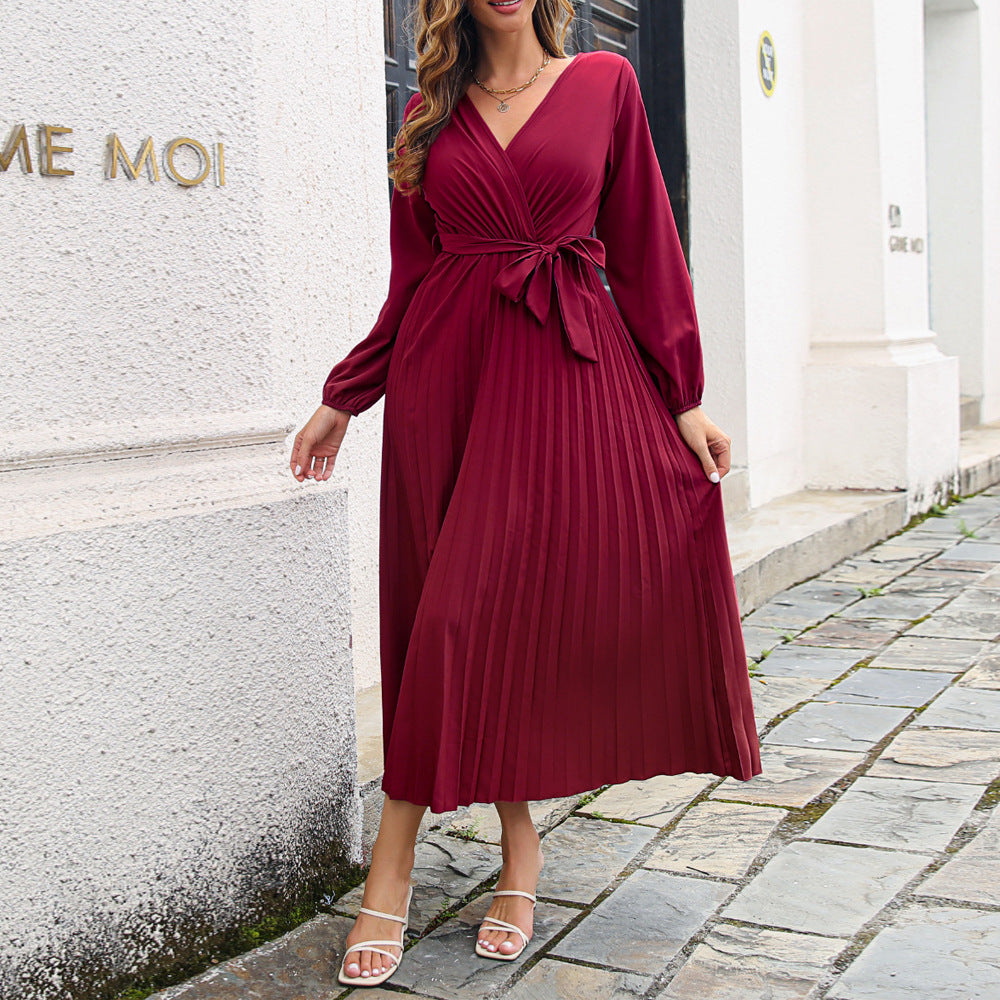 Robe Évasée à Col V Croisé pour Femme, Style Élégant