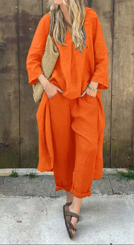 UrbanEase | Ensemble 2 Pièces Col V Décontracté avec Poches