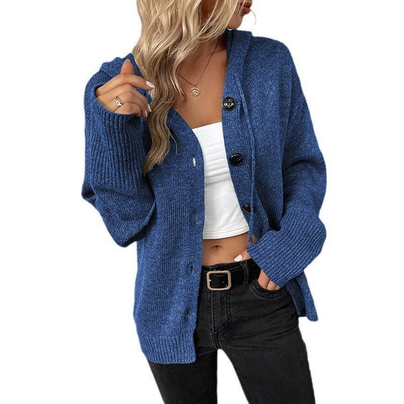 Manteau cardigan tricoté à cordon et pull à capuche à simple boutonnage pour femme