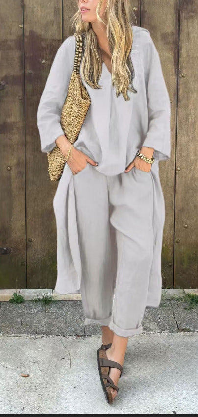 UrbanEase | Ensemble 2 Pièces Col V Décontracté avec Poches