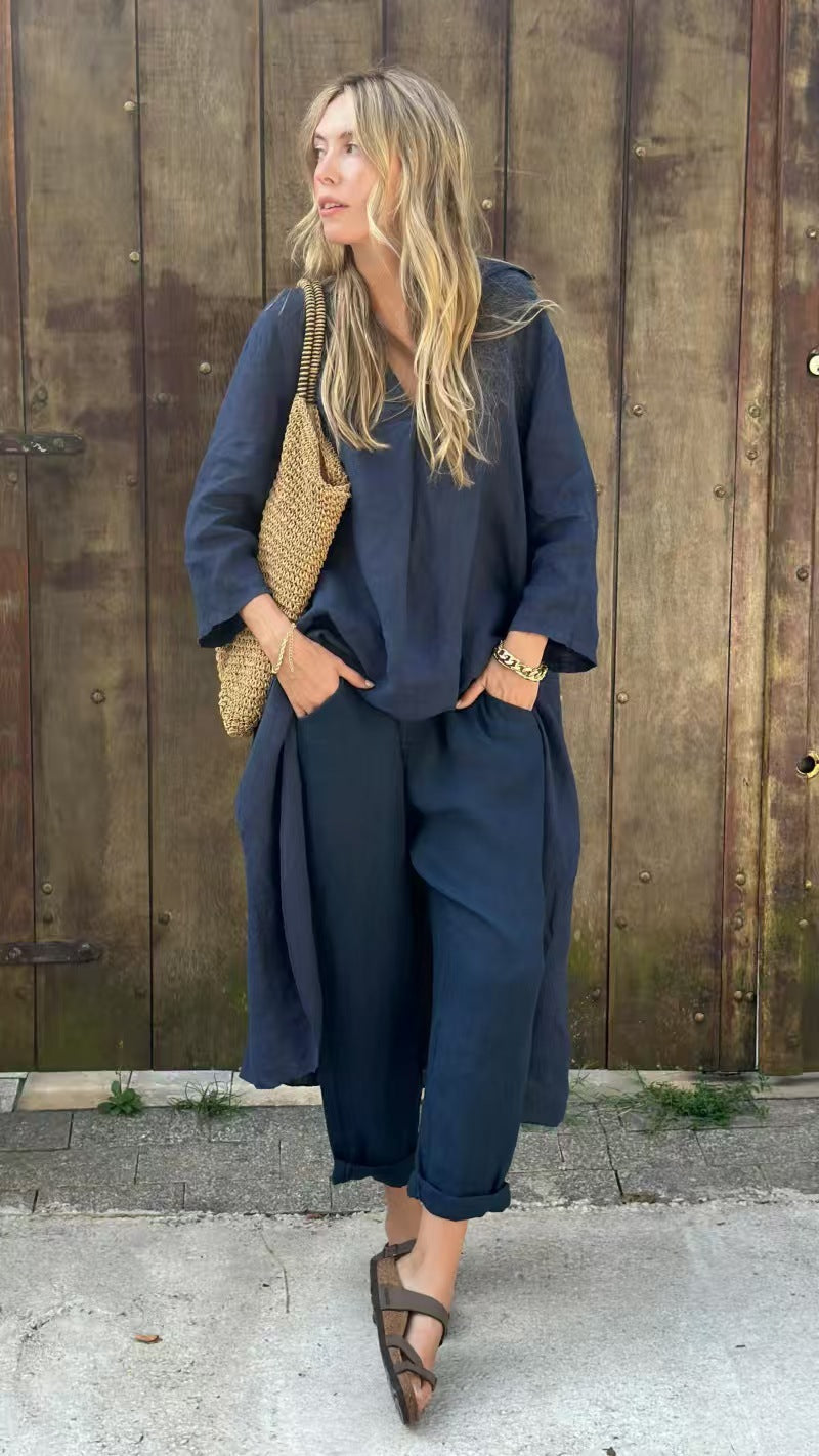 UrbanEase | Ensemble 2 Pièces Col V Décontracté avec Poches