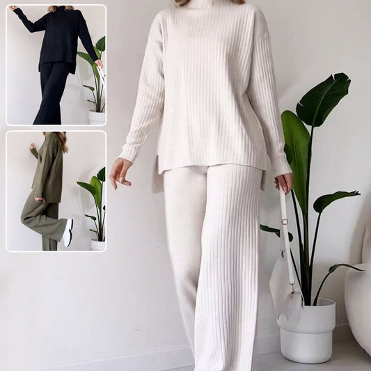 Ensemble Haut Col Roulé Uni et Pantalon pour Femmes