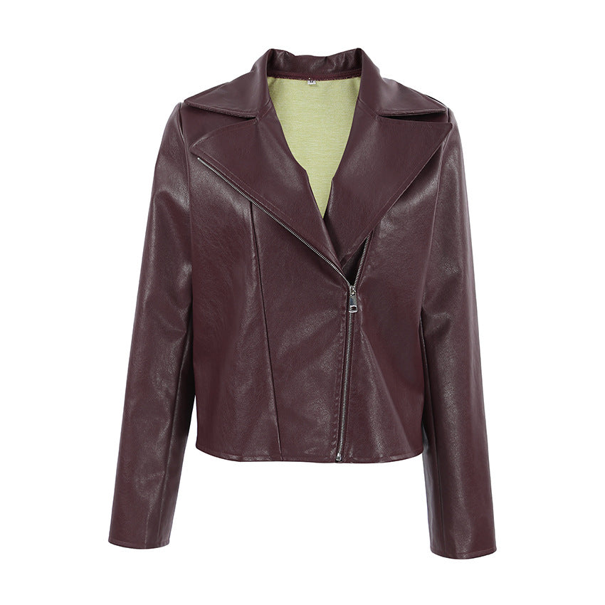 Veste blazer en similicuir rouge bordeaux