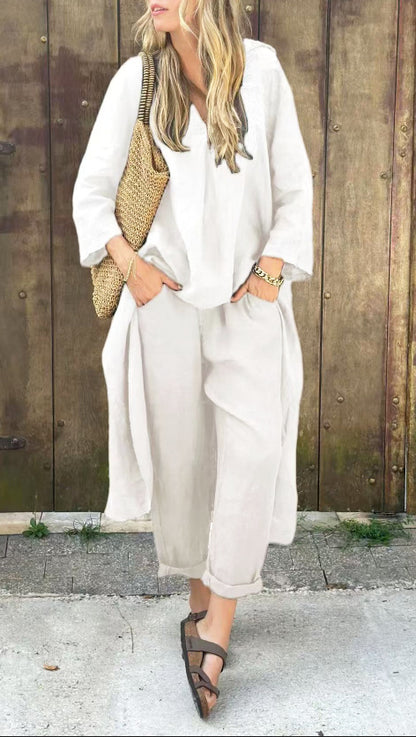 UrbanEase | Ensemble 2 Pièces Col V Décontracté avec Poches