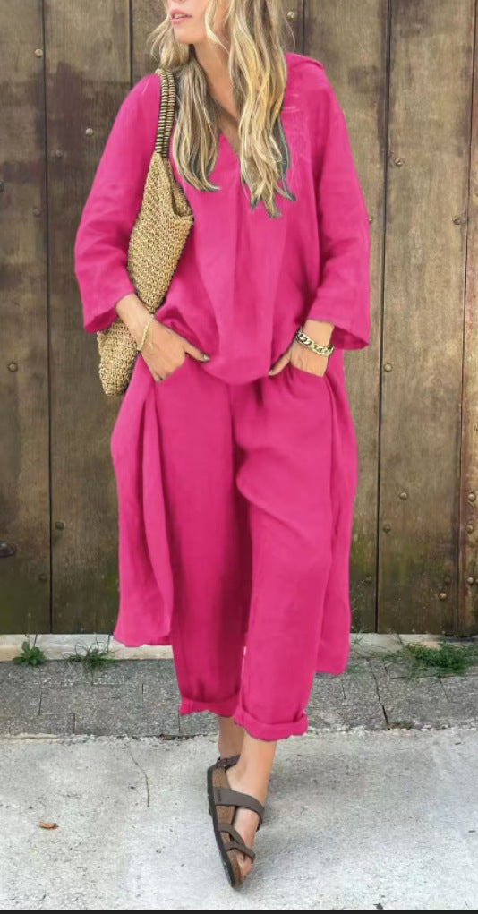 UrbanEase | Ensemble 2 Pièces Col V Décontracté avec Poches