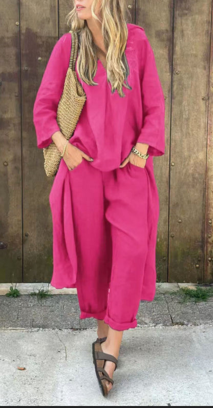 UrbanEase | Ensemble 2 Pièces Col V Décontracté avec Poches